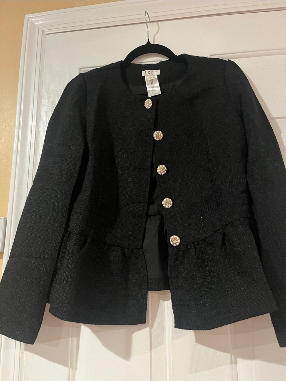 TCEC Black Peplum Blazer with Decorative Jewel Buttons NWOT